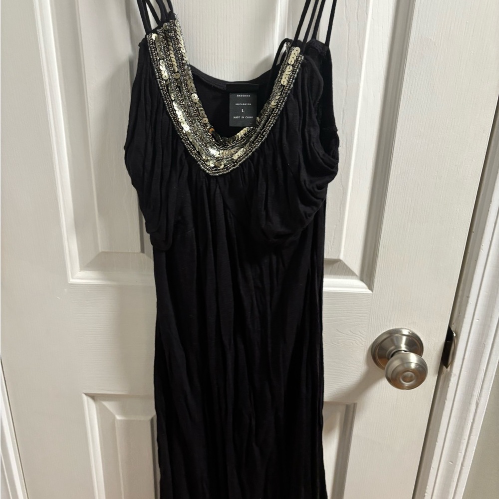 Vanity Black Mini Dress with Silver Sequins Large